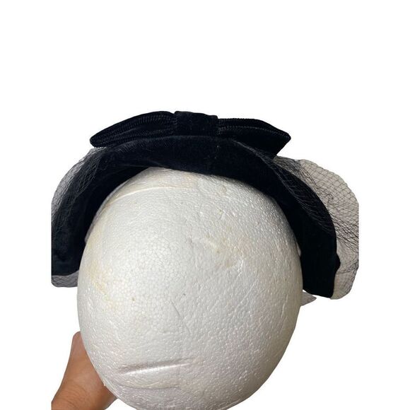 Velour black hat white mink trim and veil main image 5